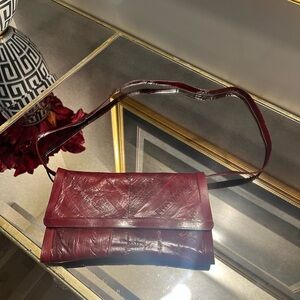 Eel Skin Dark Burgundy Vintage Clutch with Removable Strap